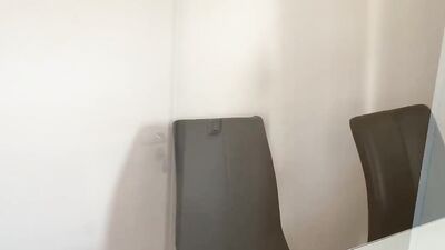 Stepmother cumming in condom while Stepson watching in office