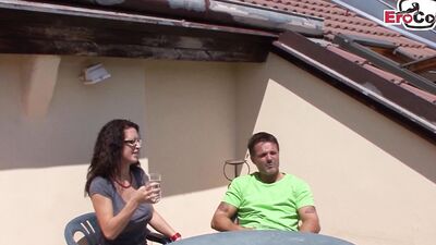 German old granny fucked horny by stepson on the balcony