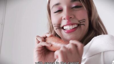 I'm a bunny, today I learned that can also put carrots in my tight pussy and ass to cum - ALIX VLOGS