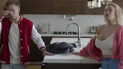 ADULTMOBILE - Blonde MILF Teaches Her Stepson A Few Things About Sex And Gives Him A Sloppy Blowjob