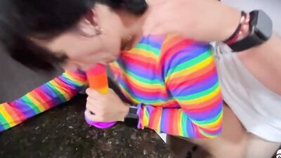 I caught my stepdaughter masturbating in the kitchen, she confessed was thinking about my thick dick