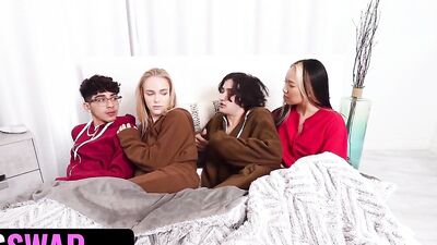 StepSisters Asia Lee And Athena Fleurs Help StepBrothers To Warm Up Their Fat Dicks - SisSwap