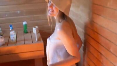 Stepson Spying on his Stepmom in the Sauna and Cum on her Face