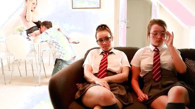Student Gets Railed Behind Her Identical Stepsister's Back