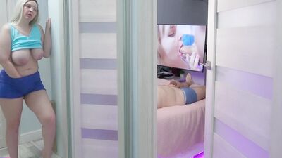 Naughty stepdaughter watches her stepdad