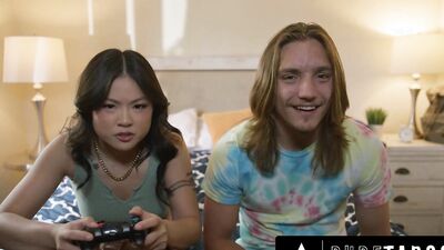 PURE TABOO Hot Asian Stepsis Lulu Chu Taunts Pervy Stepbro During Sex With Stepmom's Nudes!