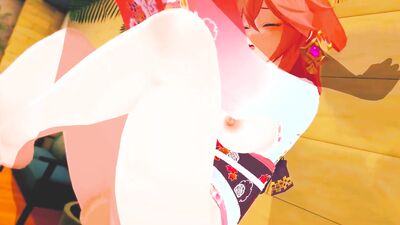 Yae Miko Cums 10 times straight from Stepbrother's Cock - Genshin Impact