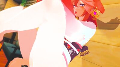 Yae Miko Cums 10 times straight from Stepbrother's Cock - Genshin Impact