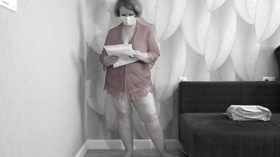 Mature BBW MILF tries on a nurse uniform.