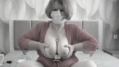 Fucking my ass with a new dildo. Mature fat milf with big natural tits.