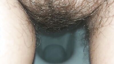 the longest trip to the bathroom, a very long piss, a hairy pussy peeing