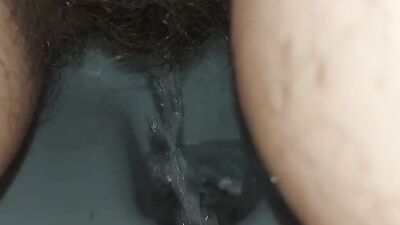 the longest trip to the bathroom, a very long piss, a hairy pussy peeing