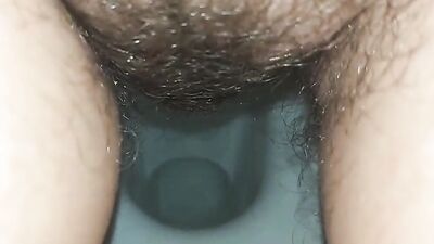 the longest trip to the bathroom, a very long piss, a hairy pussy peeing
