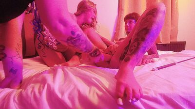 Step sister dominates BBW Livie Blainn with tattoos & doggy-style domination