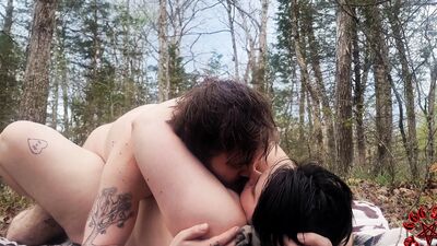 Hairy wife gets pounded hard on the trail and creampied
