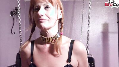German MILF in red latex heels gets her ass drilled hard in HD