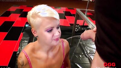 Aymie Eng dominated and drenched in cum & piss in wild gangbang