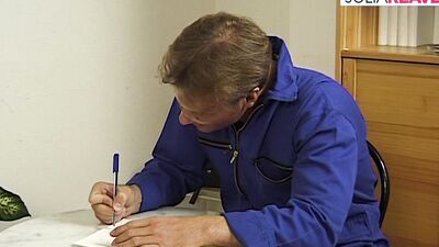 Experienced electrician seduces hairy MILF for rough titty-fucking and cumshot