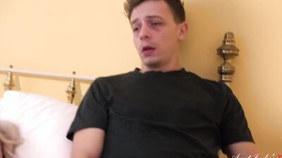 Stepson catches stepmom Andrea Ann masturbating & fucks her hard