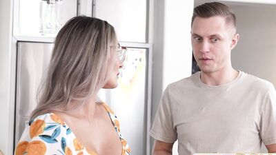 Molly Little & Stepmom Mandy Rhea team up to dominate shy neighbor in steamy threesome action