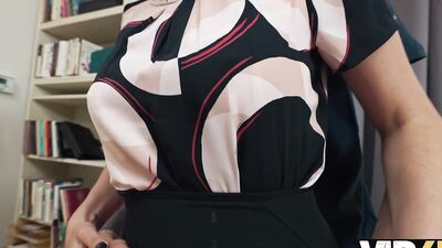 Nerdy MILF gets her natural tits and hard pussy pounded by a cougar