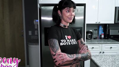 Tattooed stepdaughter Aurora Anarchy gets in trouble with her stepdad and gets creampied