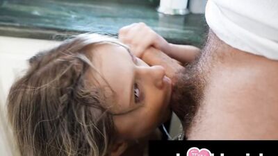 Coco Lovelock deepthroats stepdad's massive dick & takes it in the kitchen