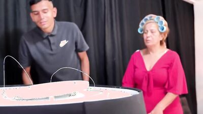 Watch Coroa Gostosa, the busty mature babe, give a sloppy BJ to Novinho