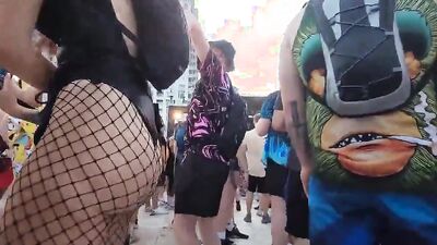 PAWG Rave Whore Groped in Public for Mature Sex with Big Ass and Pantyhose