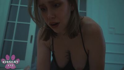 Amber Chase and Kisscat share a shared bed and get almost caught by stepson's hard cock