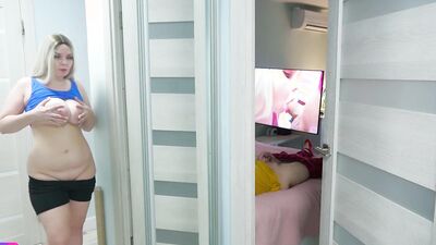 Miss Fantasy's stepdad can't resist spying on her big natural tits and her orgasmic desires