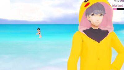 Big Dick & his cosplay stepsister take turns pounding her tight asshole in a game of pokemon
