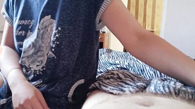 Naughty stepmom gives stepson a morning fuck and a sloppy handjob