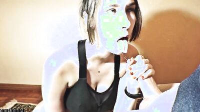 Cumshot Thrice in Mouth Hot Blowjob Stepsister Sisters. she is not enough o