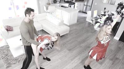 Cheerleading StepSis And BFF Make Me Cum On Their Pom Poms