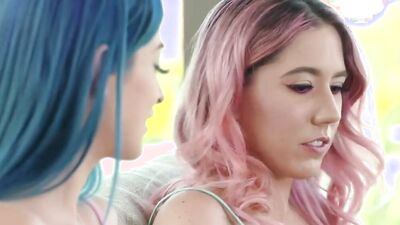Colorful stepsisters fuck a stud from their app