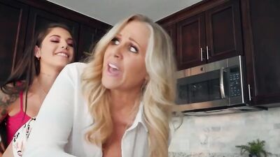 Teen gina fucks stepma w strapon in front of dad!