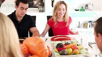 Step Sister Sucks and Fucks Brother during Thanksgiving Dinner