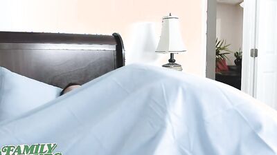 Cheeky stepsister sucks you off in front of stepdad