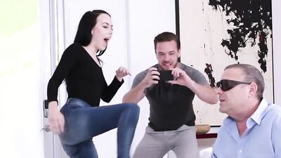 Blind dad's stepchildren pound in front of him! :o