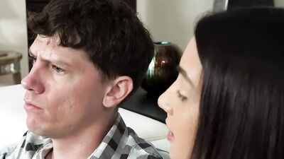 Sister Rides Her Step Brother While Watching TV