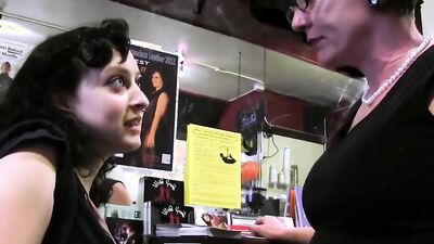 MILF in glasses fucks her stepdaughter in the shop