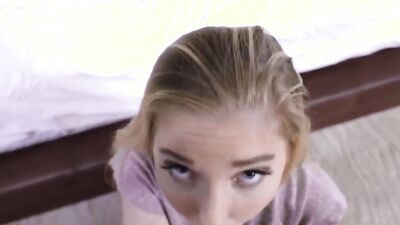 Cute stepdaughter rides stepdads cock in POV reverse cowgirl