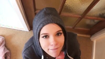 Hoodie blowjob with 3 massive facials