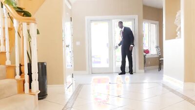 BLACK4K. Big black guy knows how to make silly teen lassie satisfied