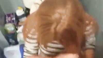 brother fucks his sexy redhead step sis in bathroom