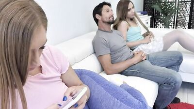 Family strokes step-uncle receives kinky double blowjob