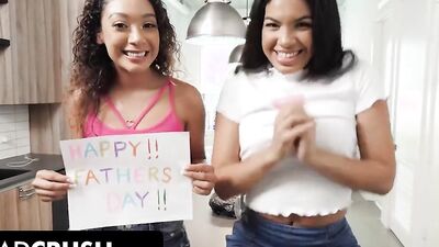 Lovely Exotic Stepdaughters Maya Farrell and Sarah Lace Share Stepdaddys Cock
