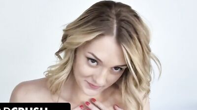 Blonde babe Charlotte Sins blows a lucky cameraman and gets shagged