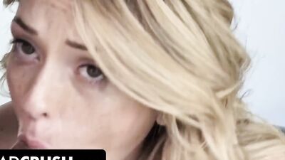 Blonde babe Charlotte Sins blows a lucky cameraman and gets shagged